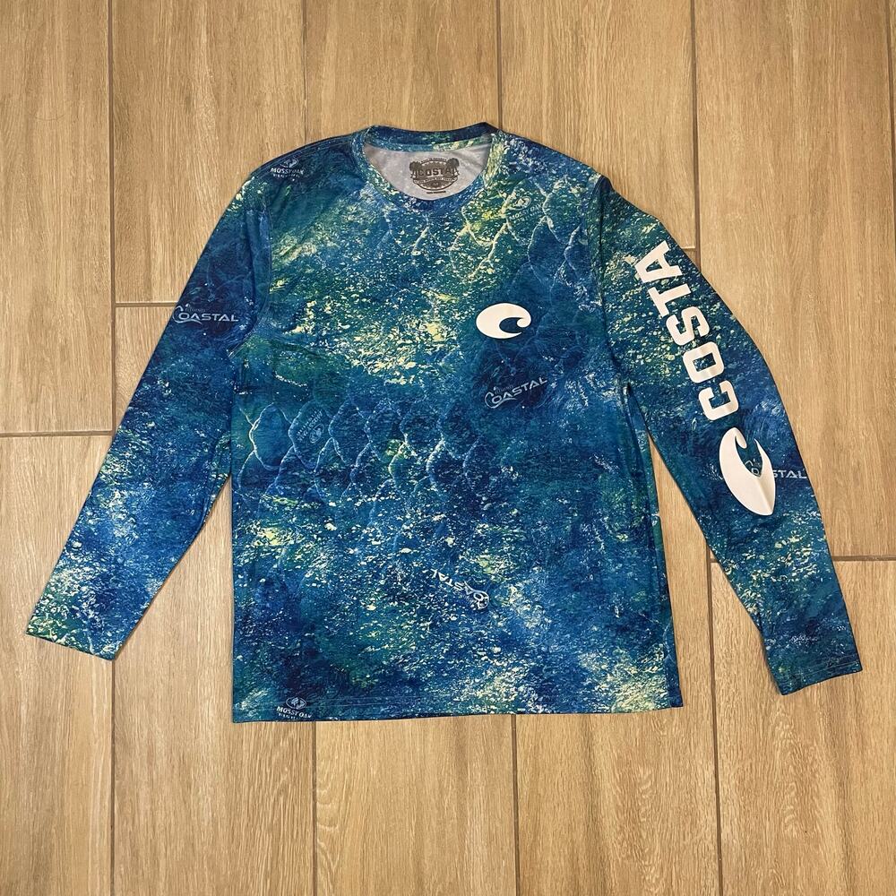 Costa Del Mar Elements Fishing Shirt M Blue Camo Marlin Performance